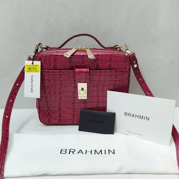 Brahmin Evie Magenta Leather Crocodile Embossed Satchel Crossbody Bag - NWT